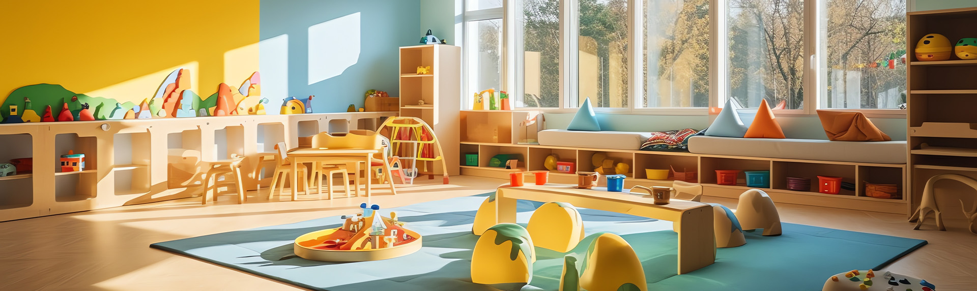 Sala de clases equipada con mobiliario didáctico