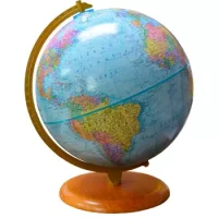 Globo Terráqueo Azul Base Madera Arco Metal 30 Cm