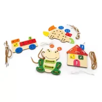 Set De 4 Figuras Para Enhebrar De Madera